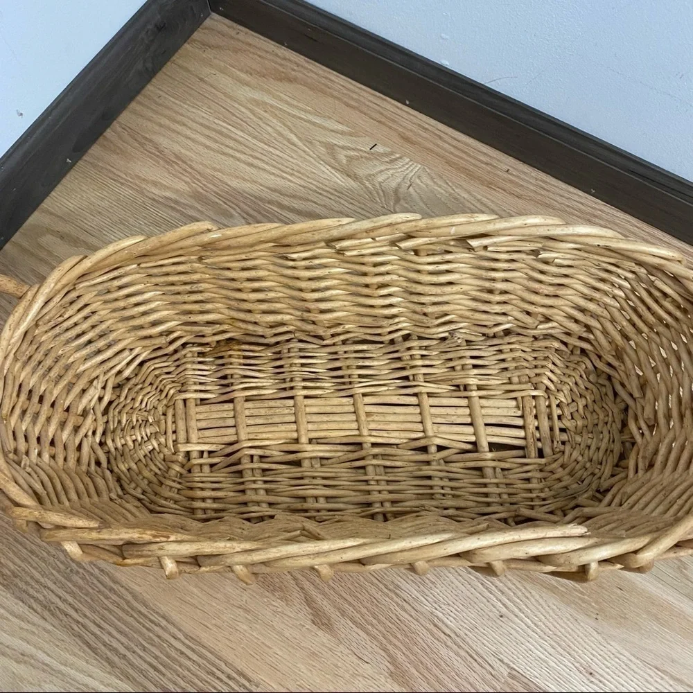 Wide Wicker Basket Home Picnic Tan Houseware Long